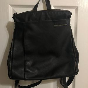 Mandarina Duck Black Leather Flat Backpack